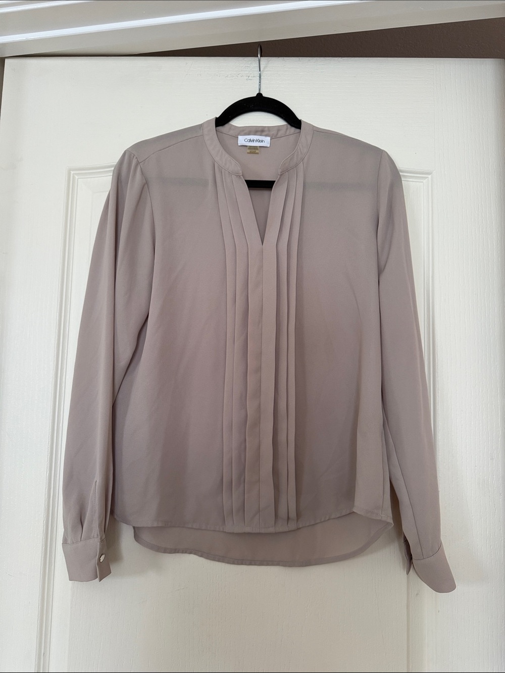 Calvin Klein Women's Light Taupe Pintuck V-Neck Blouse